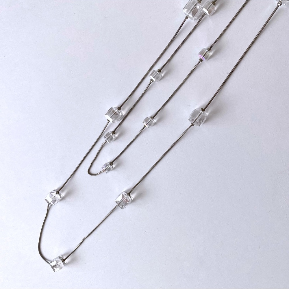 NWOT Long Double Strand Crystal Silver Necklace